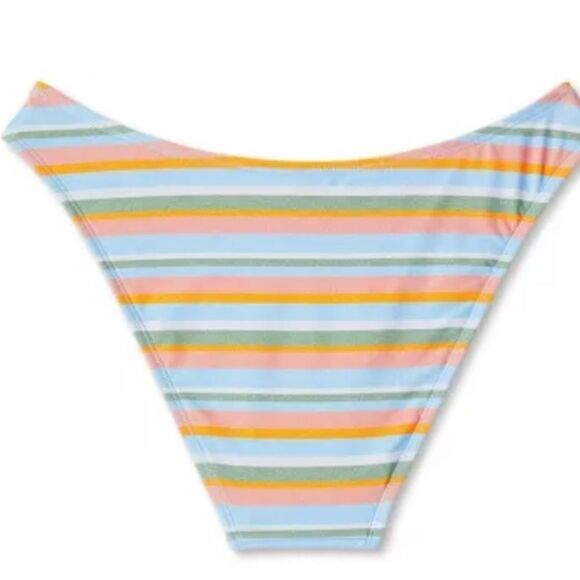 NWT Wild Women's High Leg Cheeky Bikini Bottom - Multi Lurex  Striped Size XXS - Picture 6 of 12